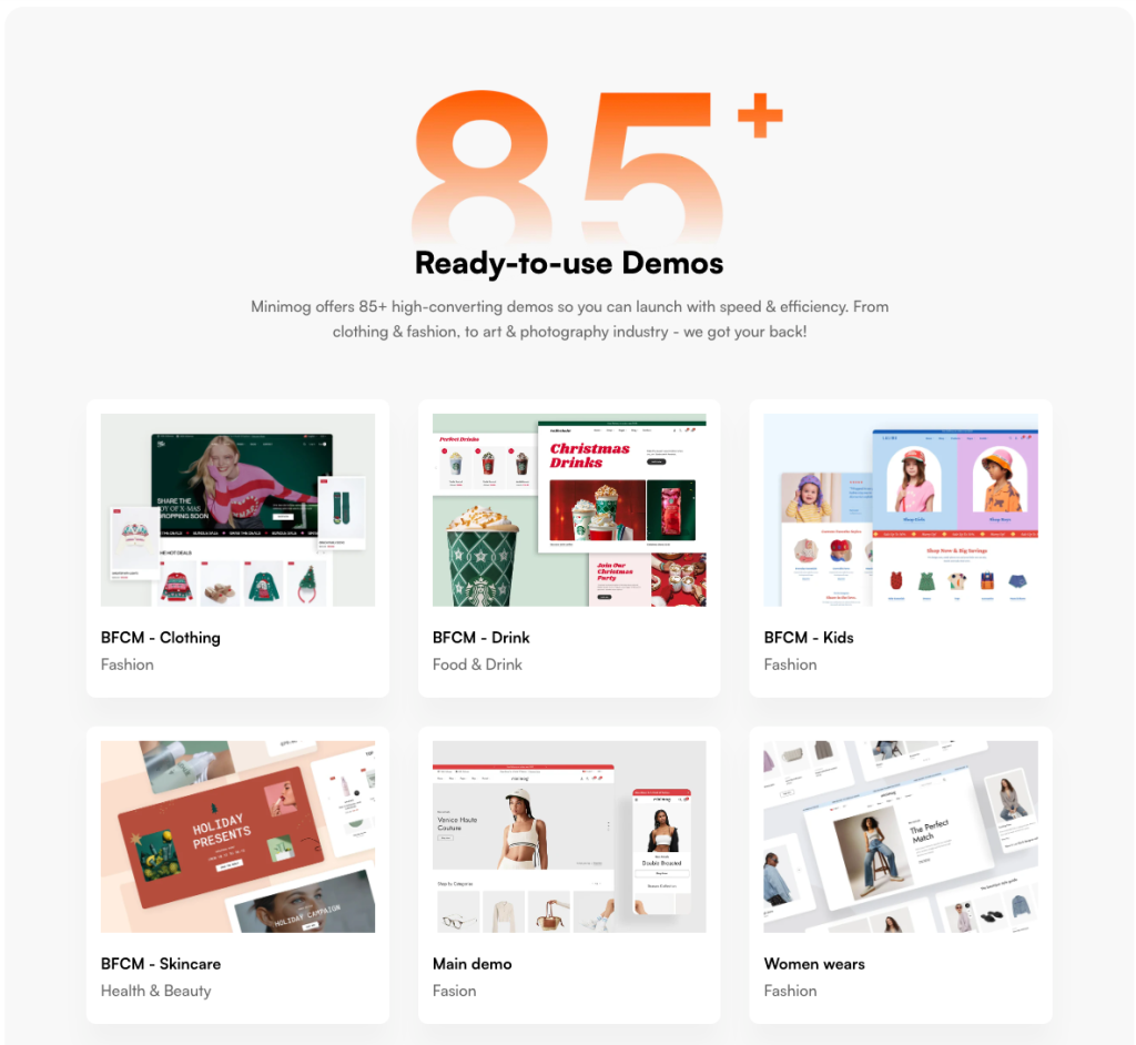 85+ completed Shopify store demos by Foxify for any style and business size.
