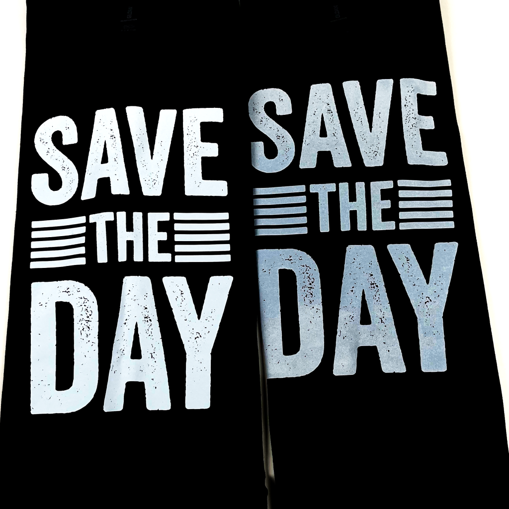 black tank tops with white transfer prints.
