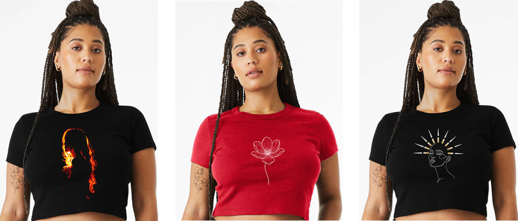 Custom printed Bella Canvas women’s baby tee – trendy fitted micro rib top for Etsy women’s apparel shops