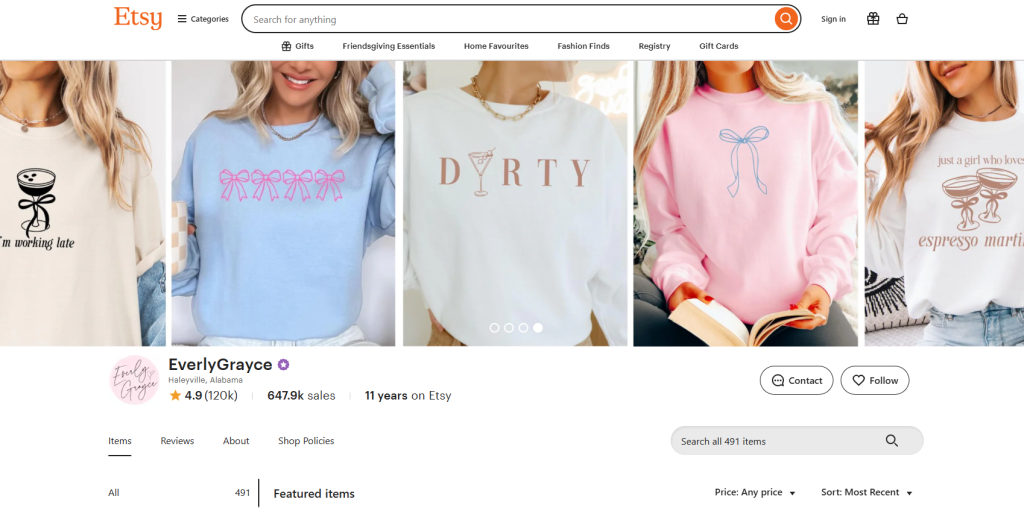 Everly Grace Etsy shop visual