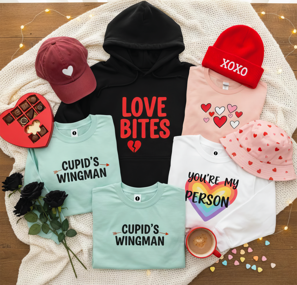 Classic Valentine’s Day clothing design for brands, traditional love-inspired apparel