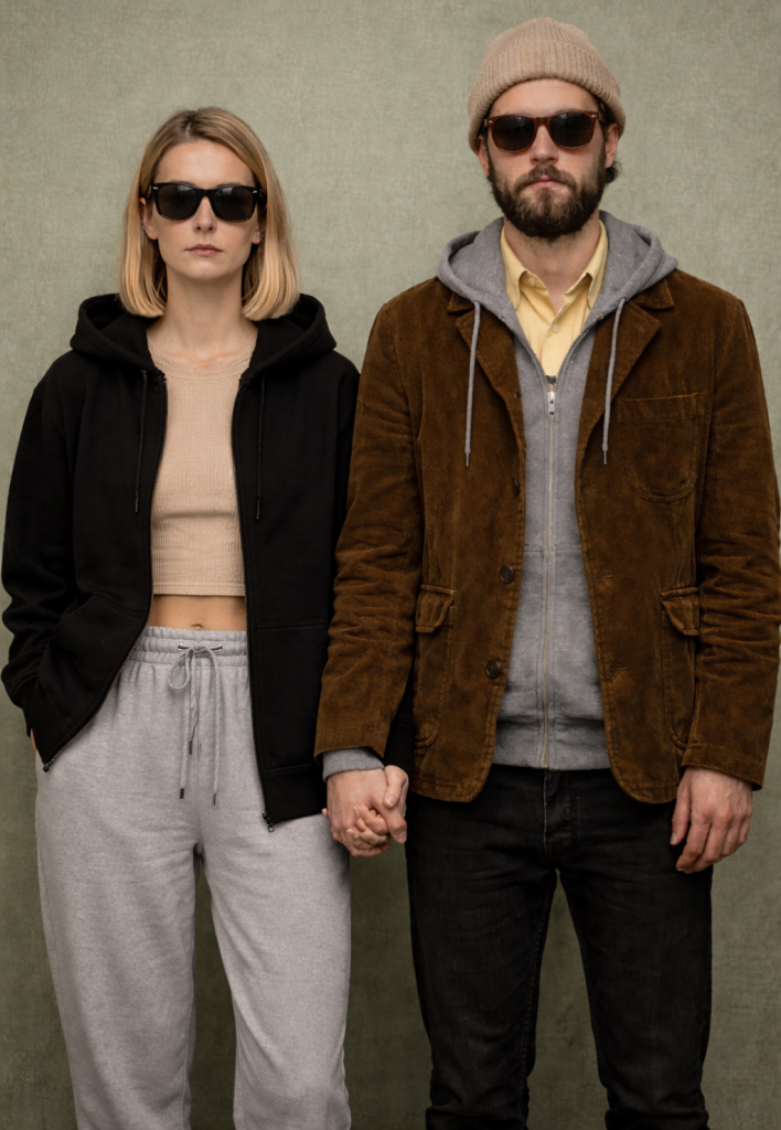 Matching Valentine’s Day apparel for couples or friends, coordinated clothing designs