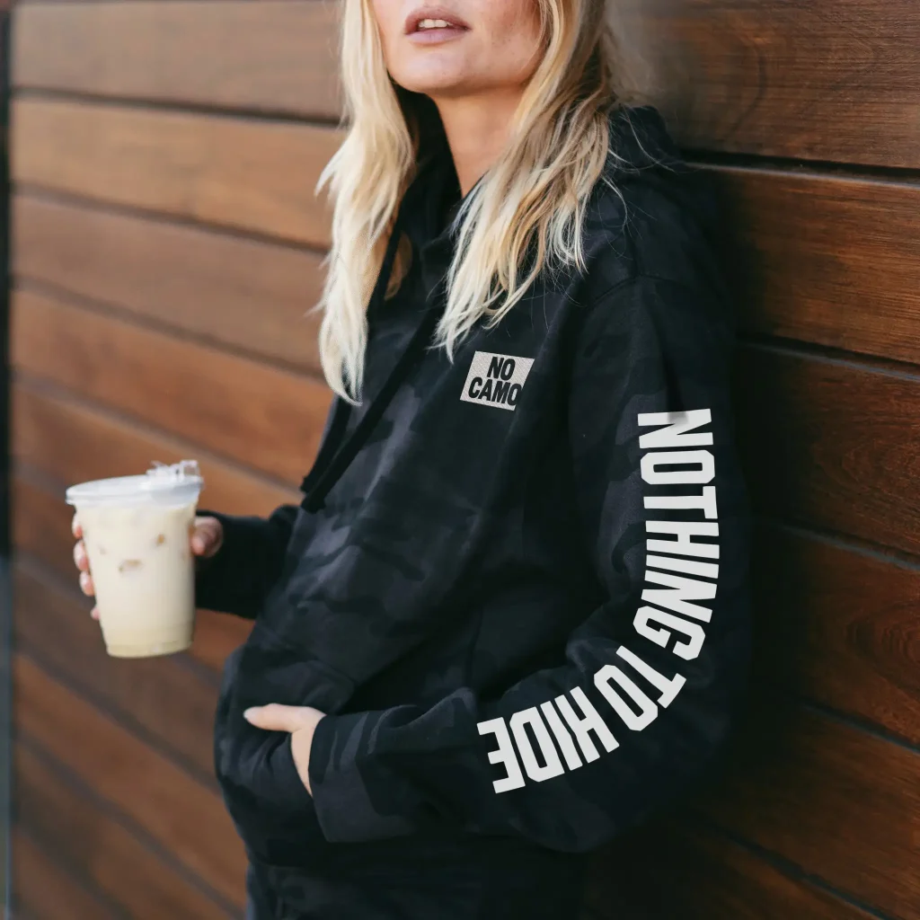 Custom graphic on Independent Trading Co IND4000 black camo hoodie created using Apliiq mockup