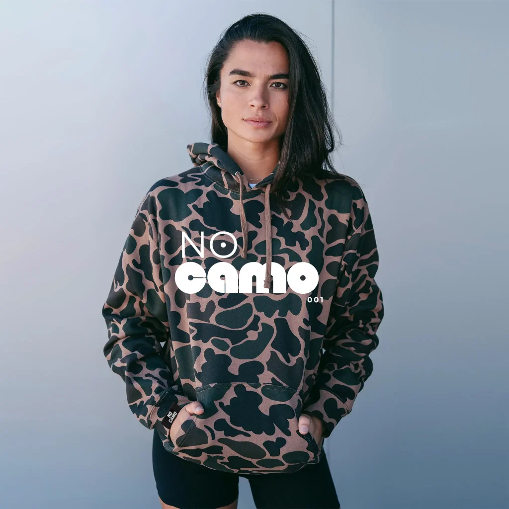 Front print on Independent Trading Co IND4000 duck camo hoodie created using Apliiq mockup
