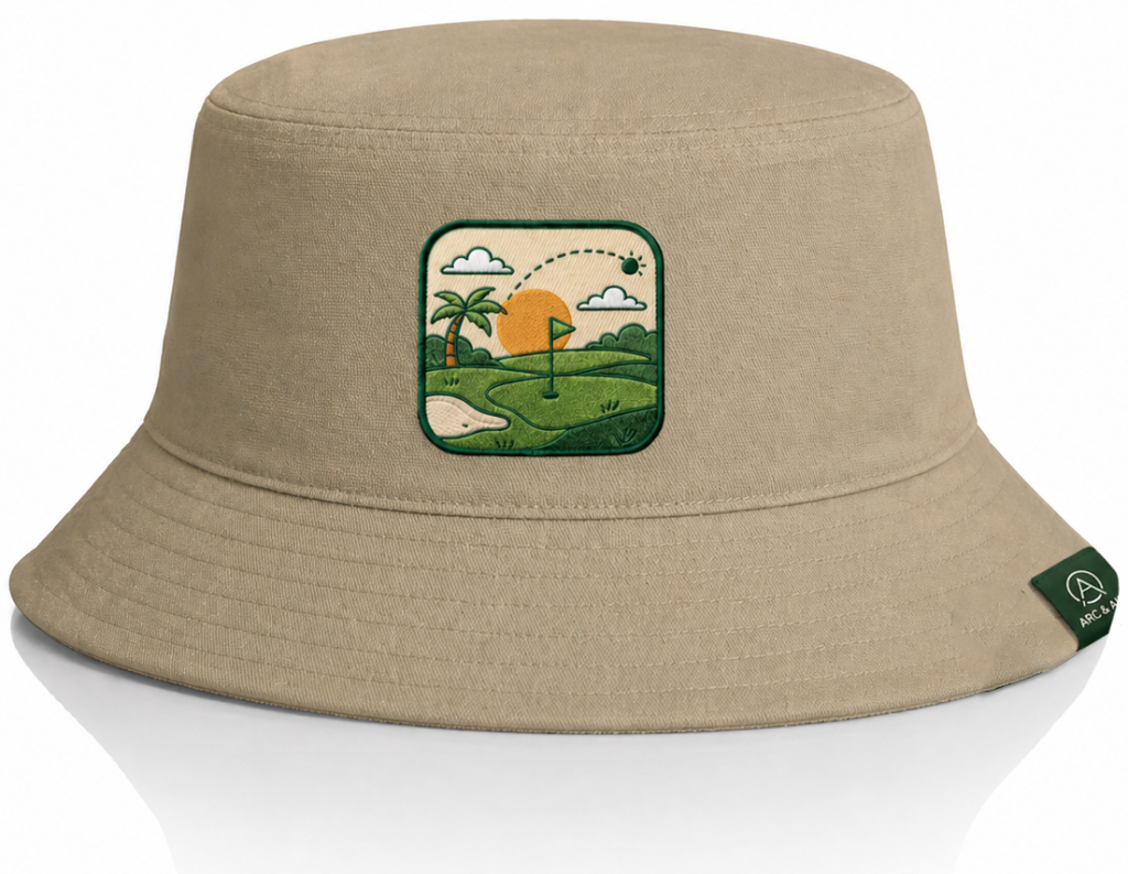 AS Colour Bucket Hat 1175 featuring front patch and folded label