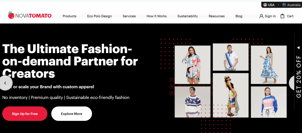 Nova Tomato all over print apparel as a Printful alternative