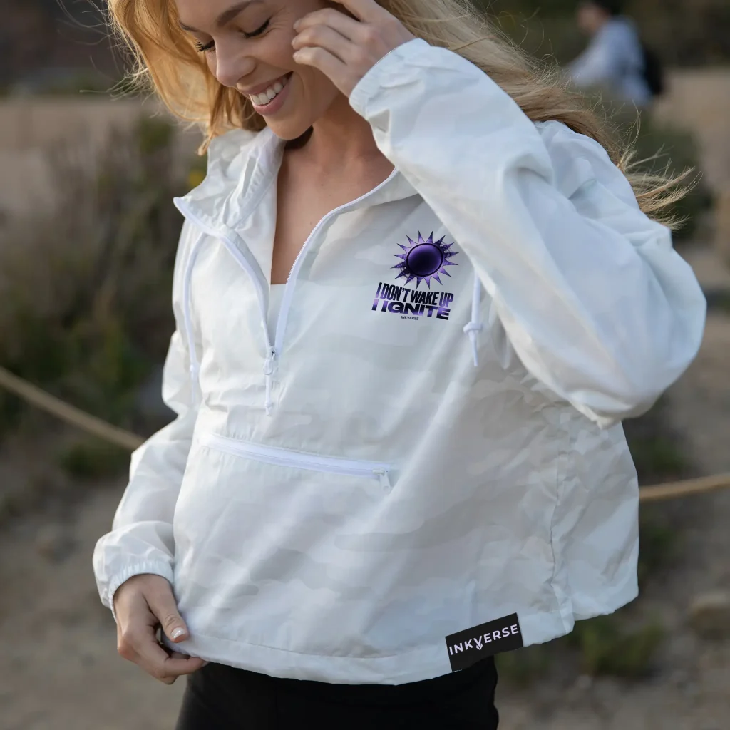 White camo crop windbreaker mockup