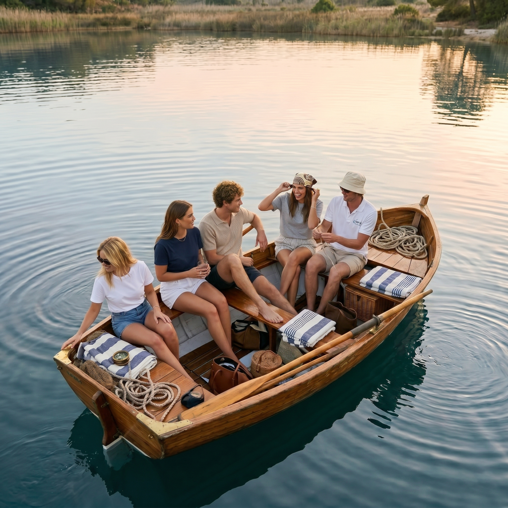 Row Boating Crowd Polos, crop tops bucket hats are available on Apliiq for custom embroidery, DTF printing , woven label and private label services 