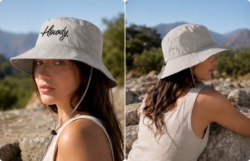 Custom AS Colour 1174 Nylon Wide Brim Bucket Hat with DTF print by Apliiq