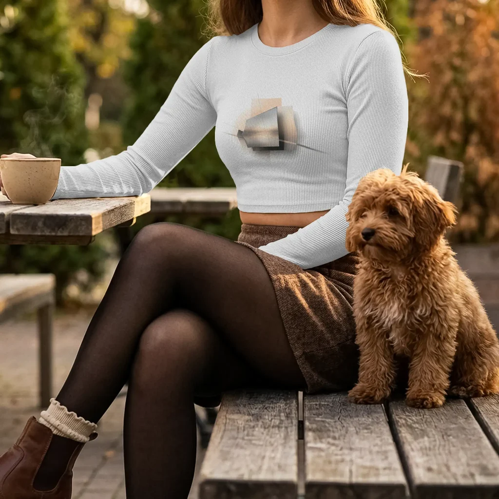 Bella Canvas Womens Micro Rib LS Baby Tee 1501 featuring subtle center chest artwork inspired by shadow gradients and created using Apliiq mockup templates