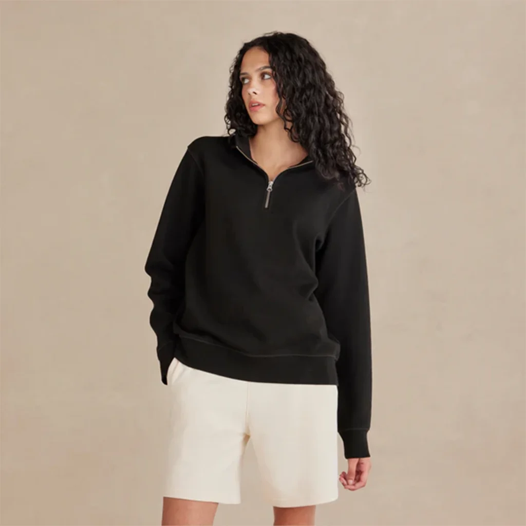 Heavy Organic French Terry Quarter Zip (UHWQZ) original favorites UHWQZ black front image