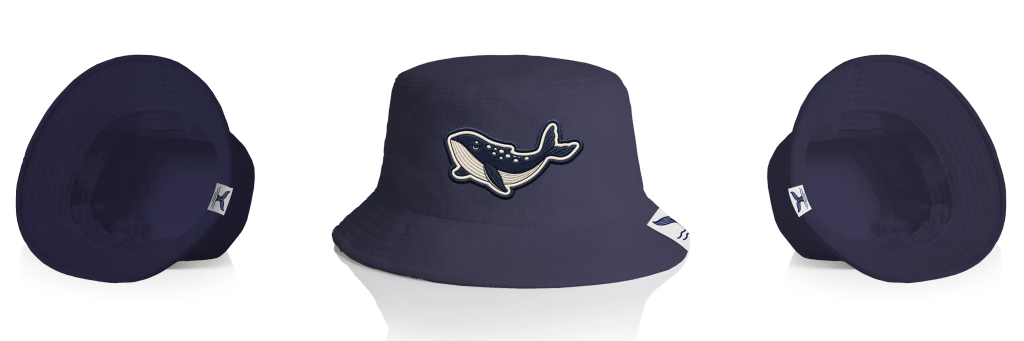 Inside-out view of the AS Colour Terry Bucket Hat 1175 showcasing a custom embroidered patch and a folded woven label on the brim in an Apliiq-generated mockup.

Caption: