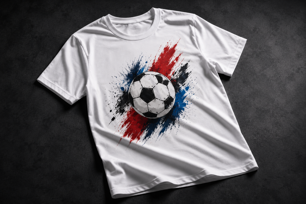 Custom t-shirts available on Apliiq for embroidery, DTF printing, patches, woven labels, and private labeling, designed as the foundation of a successful FIFA World Cup watch party apparel collection.