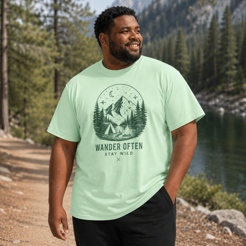 Gildan Men's T-Shirt 5000 available in plus sizes up to 5XL, customized with embroidery, DTF printing, screen printing, custom neck prints, and woven labels through Apliiq's apparel customization services.