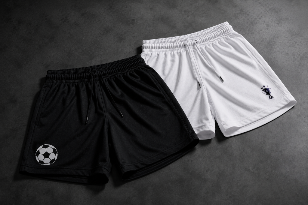 Custom shorts available on Apliiq for embroidery, DTF printing, patches, woven labels, and private labeling, offering a comfortable and stylish apparel option that completes any FIFA World Cup watch party outfit.