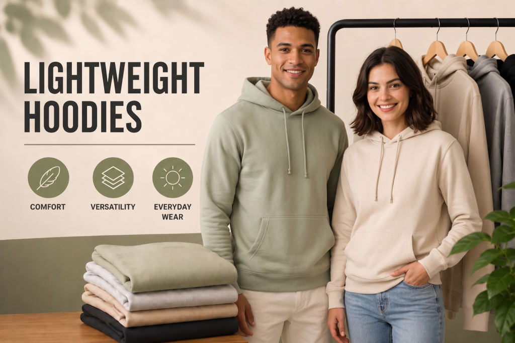Lightweight hoodie guide helping brands find the perfect hoodie on Apliiq for customization with embroidery, patches, DTF printing, and woven labels.
