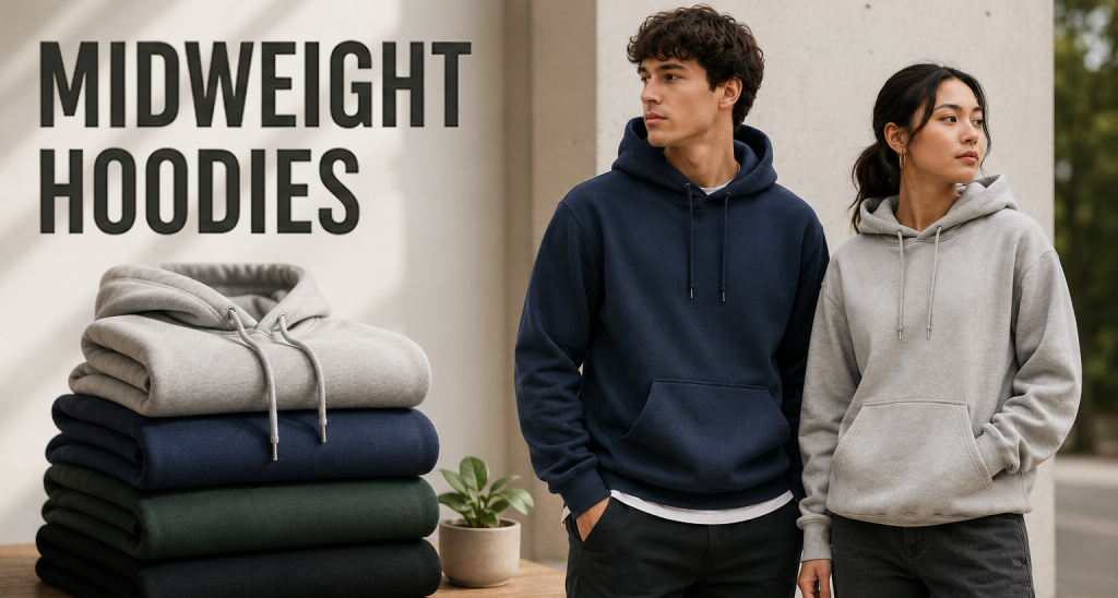 Midweight Hoodies guide helping brands find the perfect hoodie on Apliiq for customization with embroidery, patches, DTF printing, and woven labels.