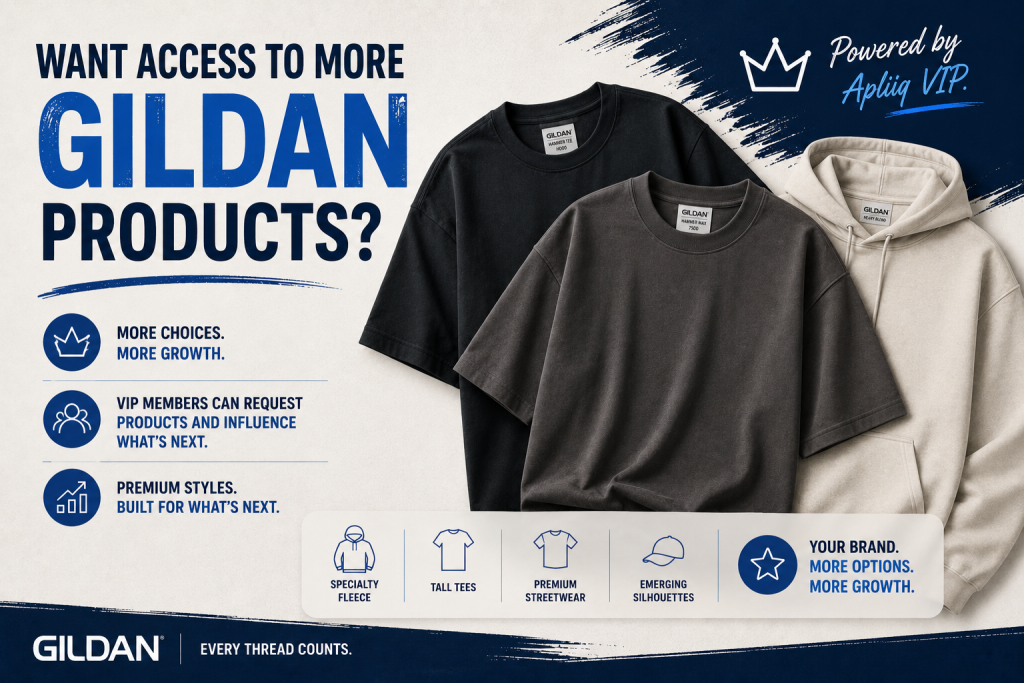 highlighting Gildan heavyweight and oversized tees that Apliiq VIP members can request access an expanded selection of apparel for custom sourcing.