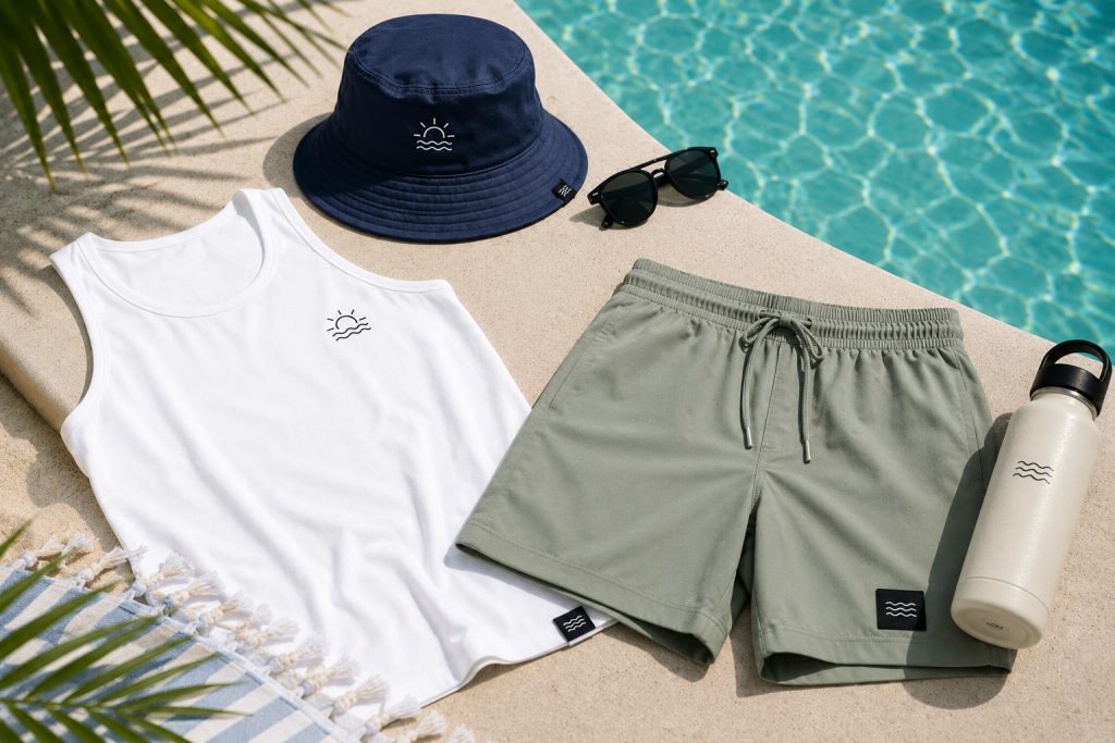 Summer apparel featuring Apliiq customization services, including custom embroidery, custom patches, and woven labels, helping brands stand out with premium personalized products.