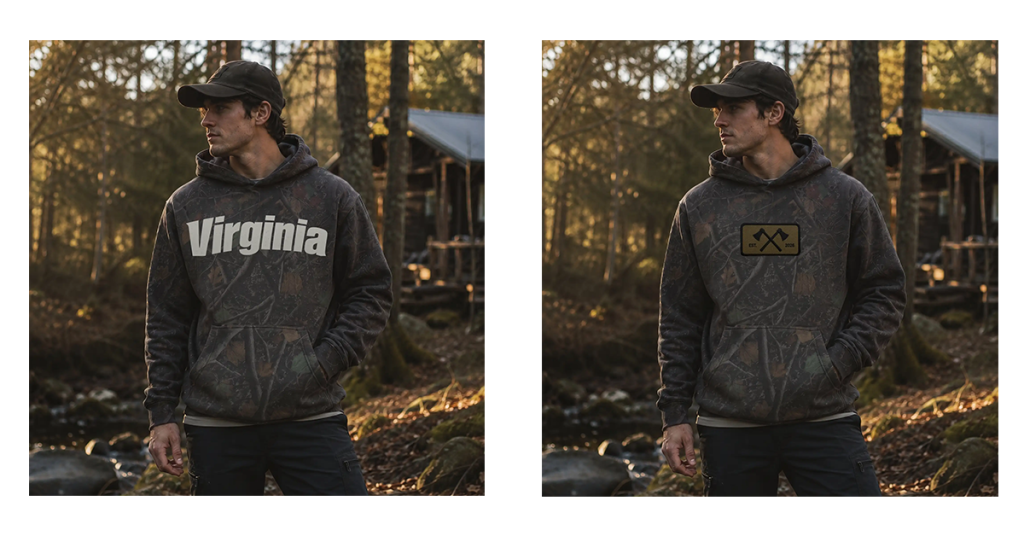 Independent Trading Co. Darkwood Tree Camo Heavyweight Hoodie (IND330BLV) mockup with front view generated by Apliiq