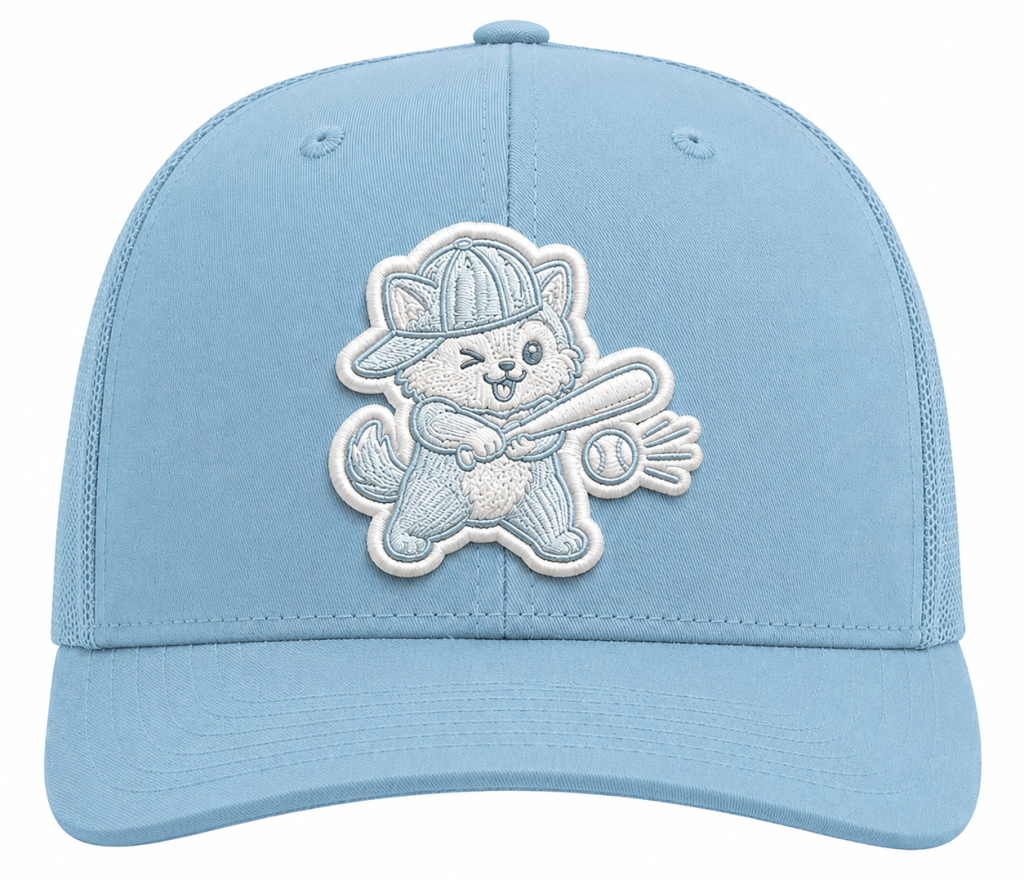Custom patch applied to the front of a custom hat, showcasing a textured branding method that adds depth and detail to custom headwear.