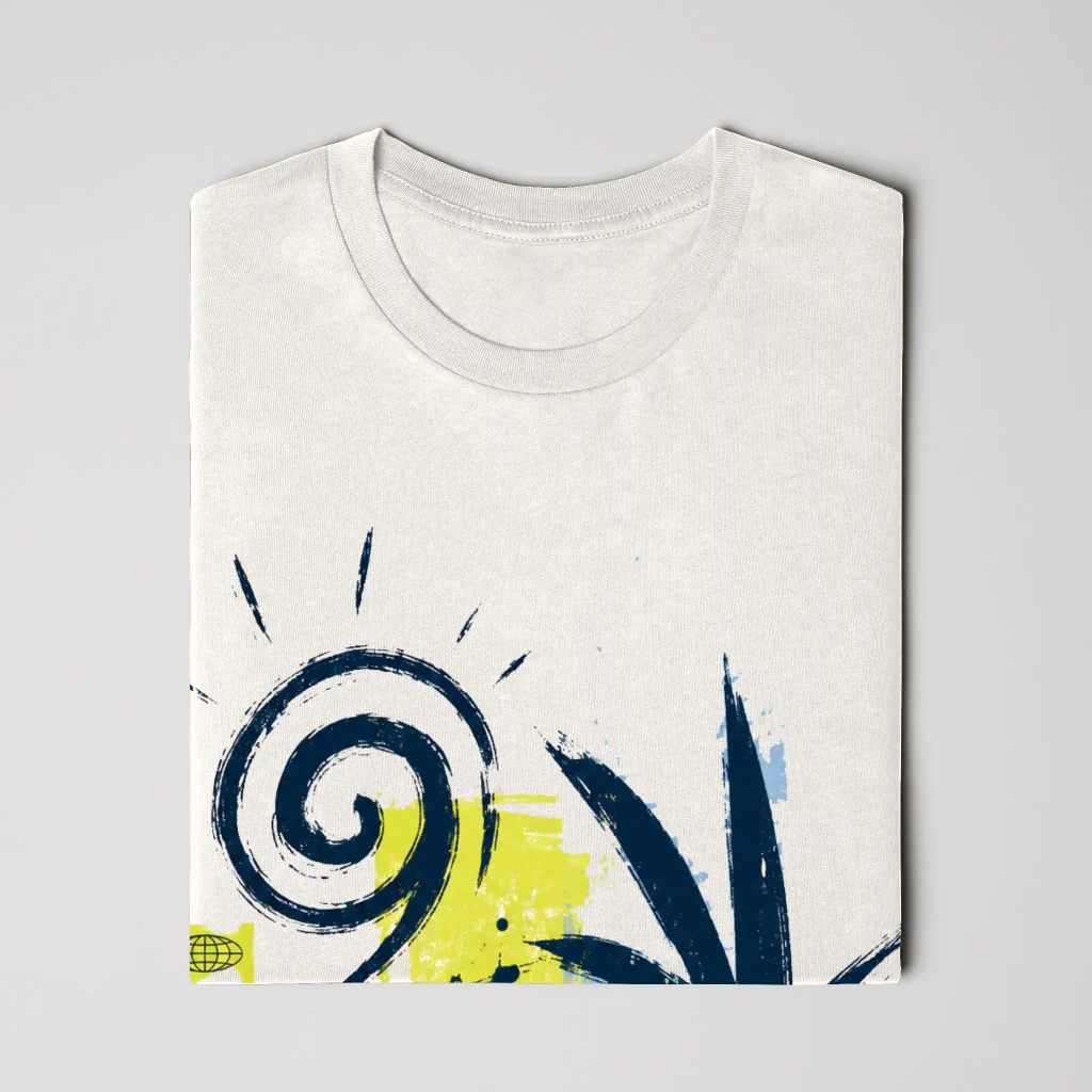 Gildan 3000 t-shirt mockup featuring a custom front print and folded sleeve label generated by Apliiq.