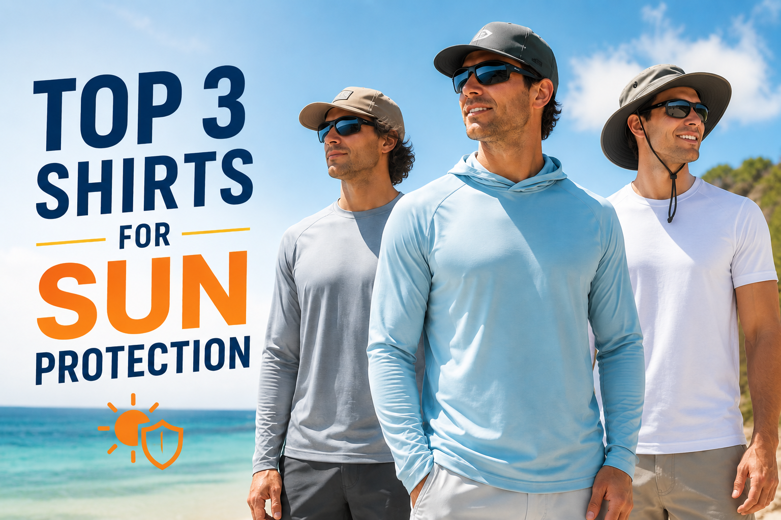 Top 3 shirts for sun protection for fishing and outdoor brands featuring performance long-sleeve apparel for all-day UV protection.