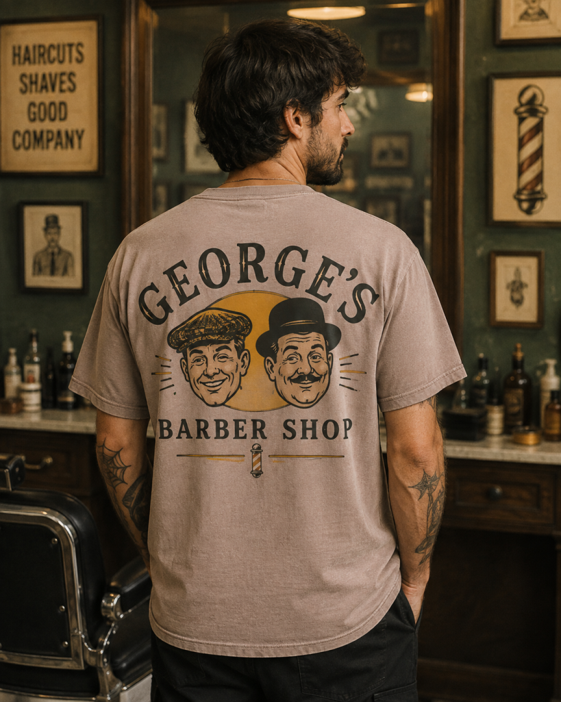 Vintage barbershop-inspired apparel graphic 
