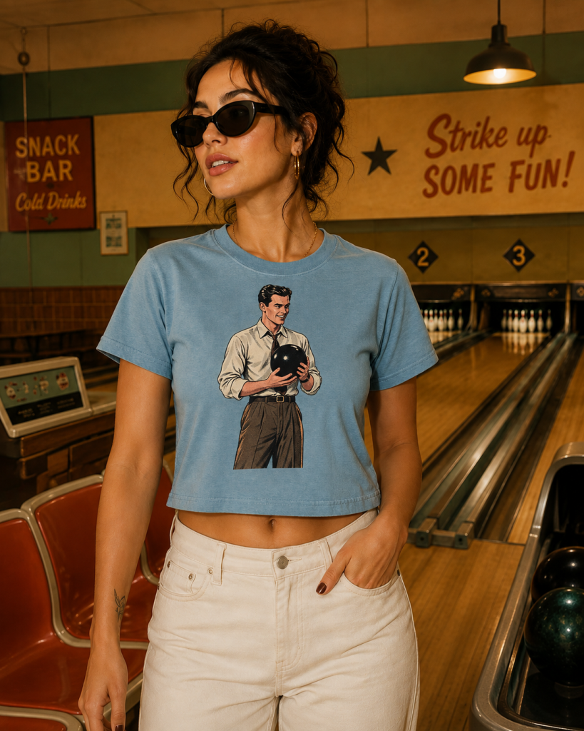 Vintage bowling and pool hall-inspired apparel graphic