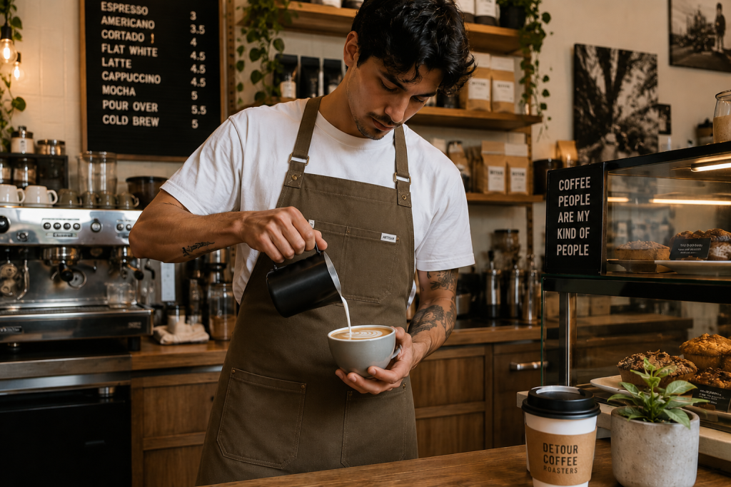 Custom apron available on Apliiq for customization and branding services, including private labeling, woven labels, custom patches, embroidery, screen printing, and print-on-demand for businesses, restaurants, cafés, chefs, and apparel brands.