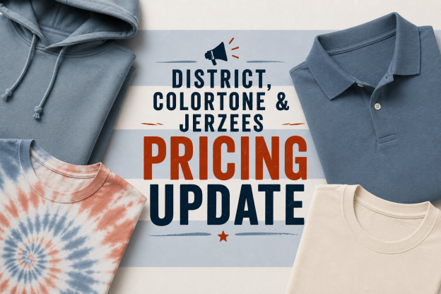 Select District, ColorTone, and Jerzees products with upcoming price changes effective August 20, 2026.