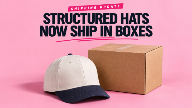 Structured hat shipping update showing a hat packaged in a box for better protection during transit