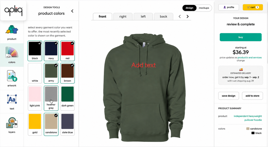 Apliiq Customizer with unlimited product color options