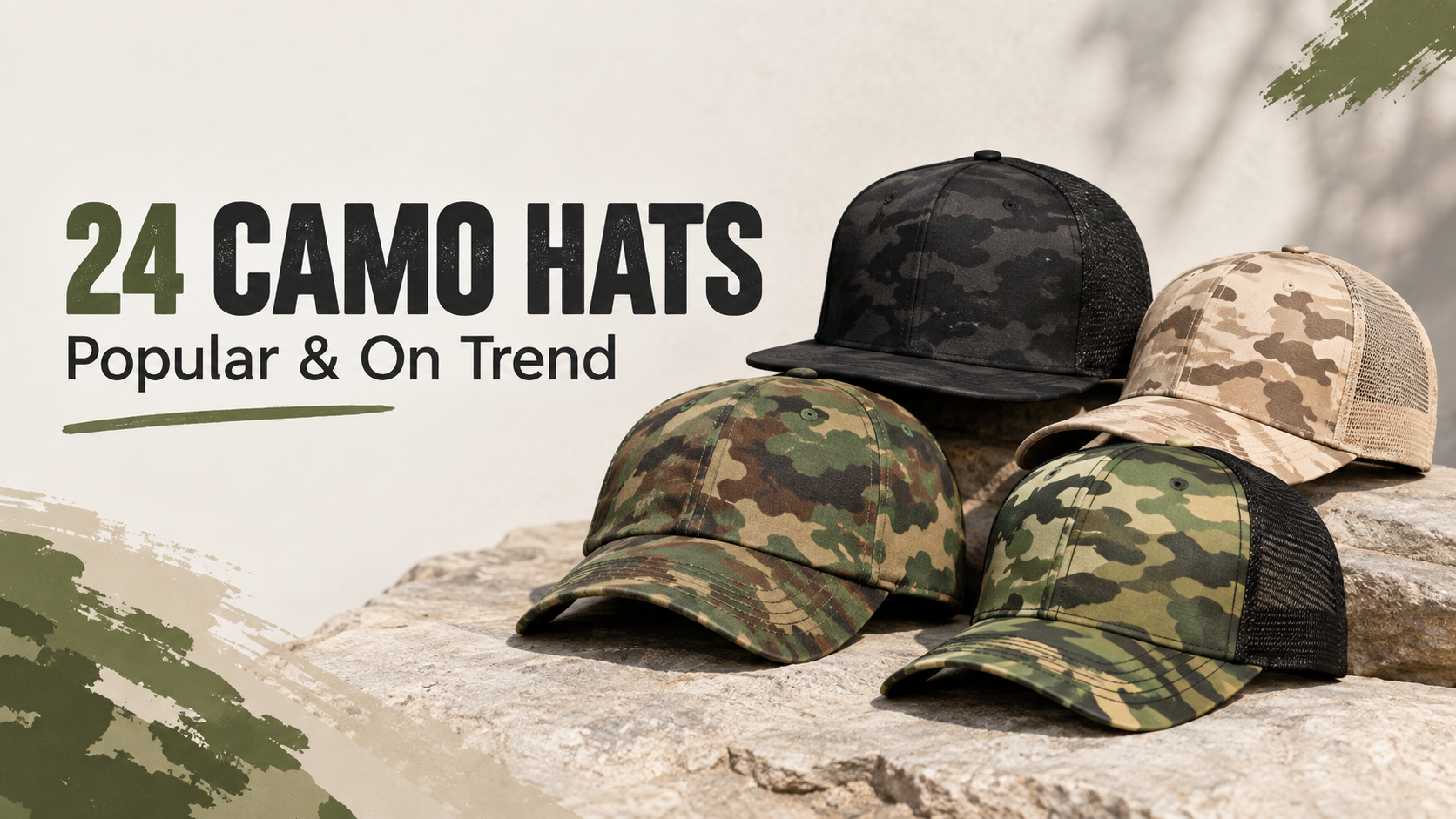 24 custom camo hats available to create on demand for clothing brands
