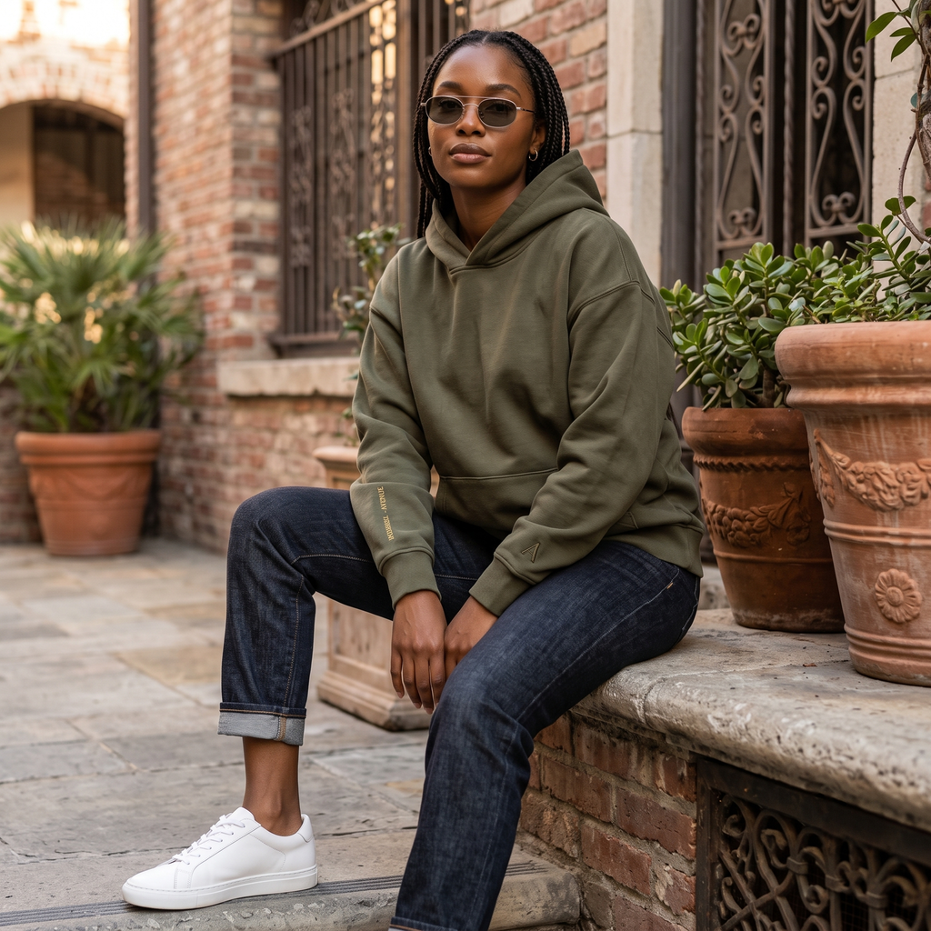 The Avenue Pullover Hooded Sweatshirt (IND280SL) has a more fashion-oriented feel. available on apliiq