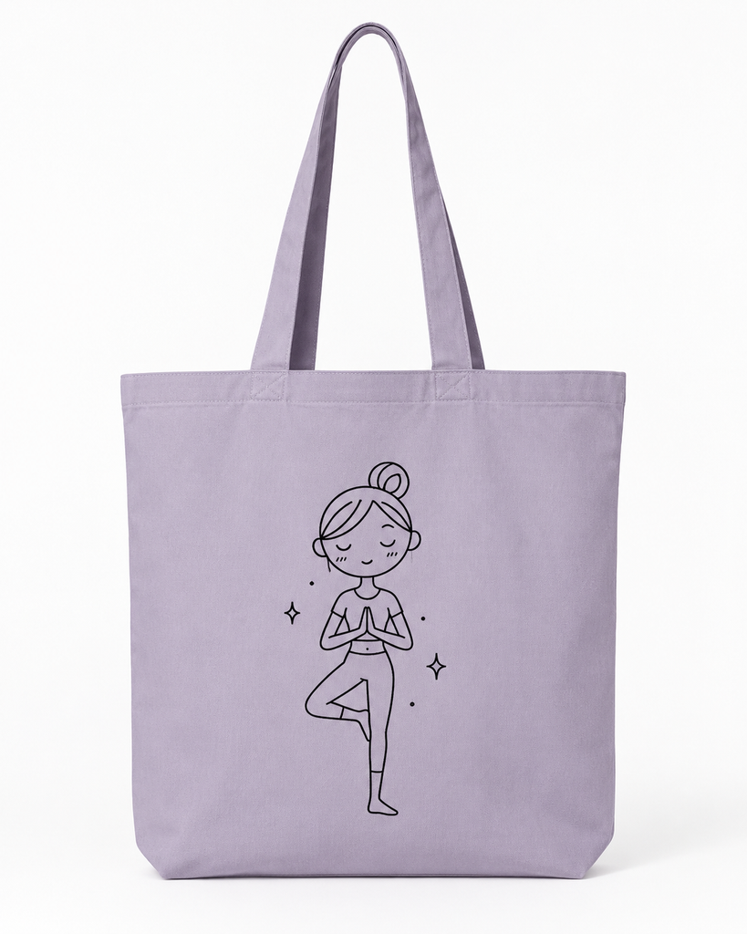 Q-Tees 12L Economical Tote (QTBG) with a black minimalist yoga girl artwork